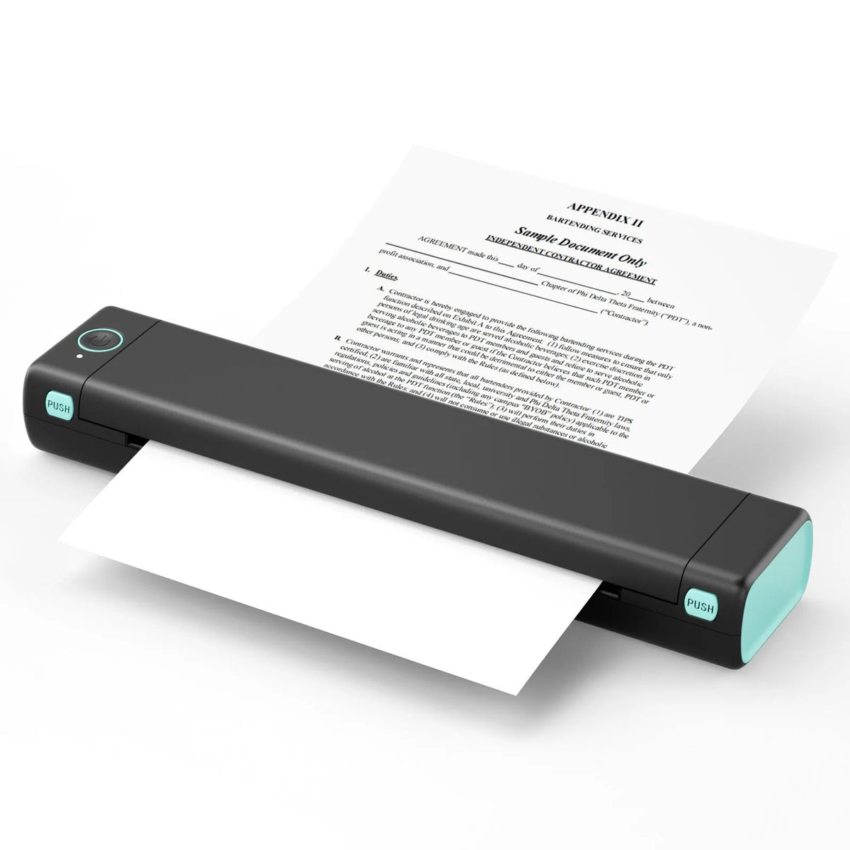 Phomemo M08F portable A4 thermal printer in silver black colour on a desk