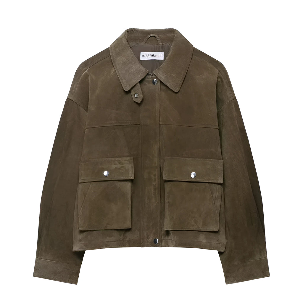 Women's medium-thickness PU jacket in Japanese-Korean casual style with regular cut