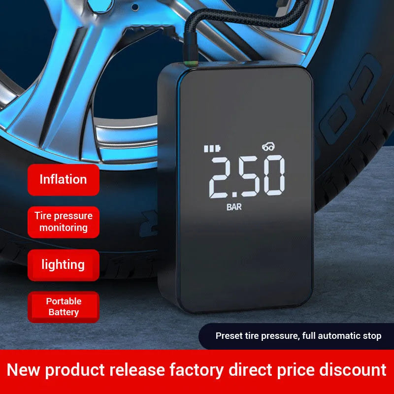 Wireless digital display tyre inflator pump with LED screen and multiple nozzles