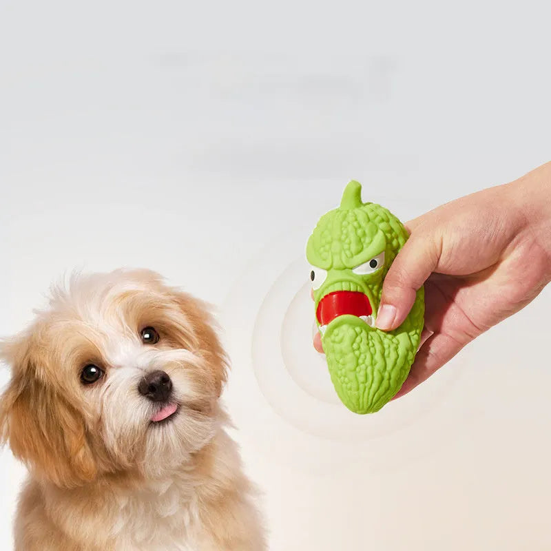 Bitter gourd and chili shaped dog chew toys for teeth grinding and dental cleaning