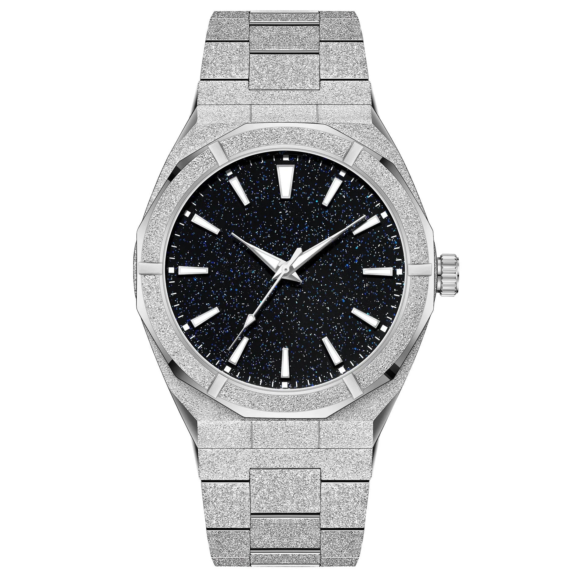 Men's frosted stainless steel business watch with luminous hands in black, gold or silver