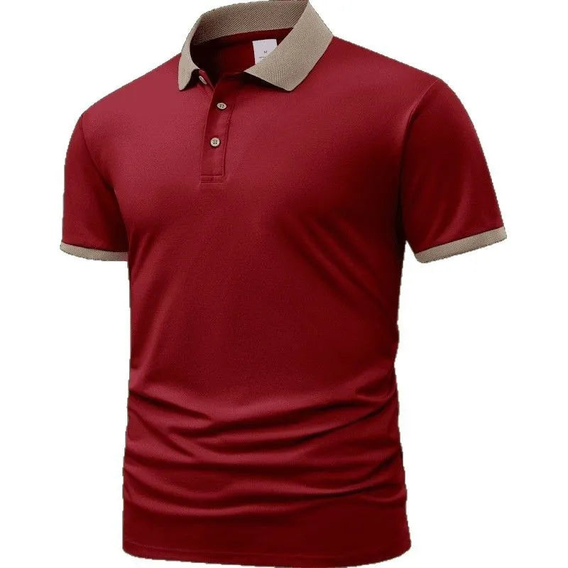 Men's summer polo shirt in ice silk fabric with flocking print design on high collar