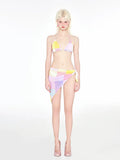 Rainbow pink triangle bikini set with wireless cups and chest pads for women