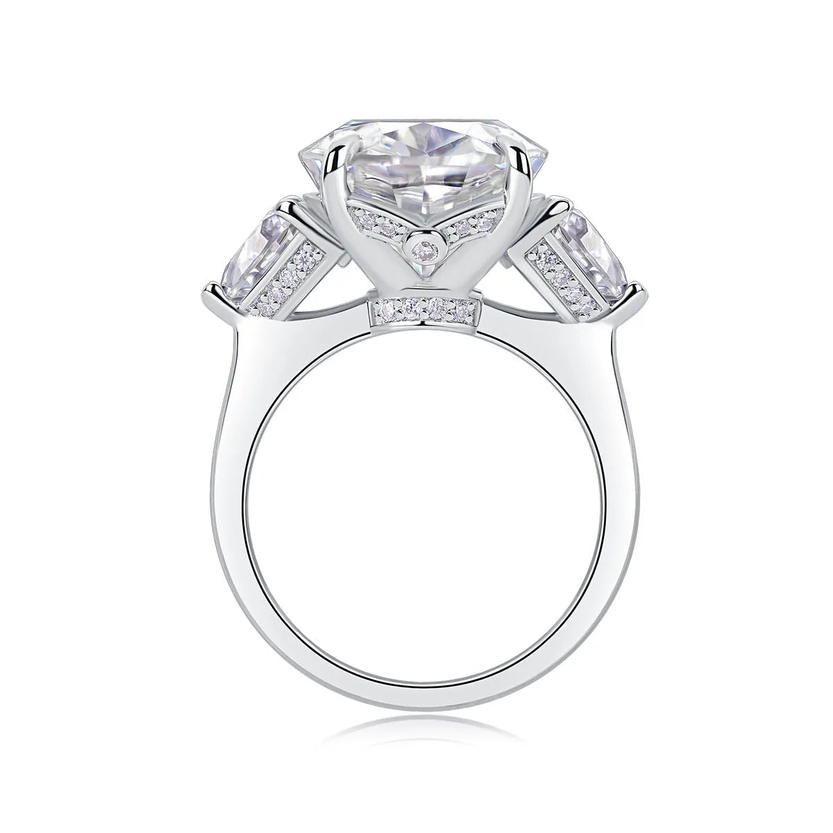 Soul Resonance wedding ring set with egg-shaped moissanite in platinum-plated S925 silver on a white background