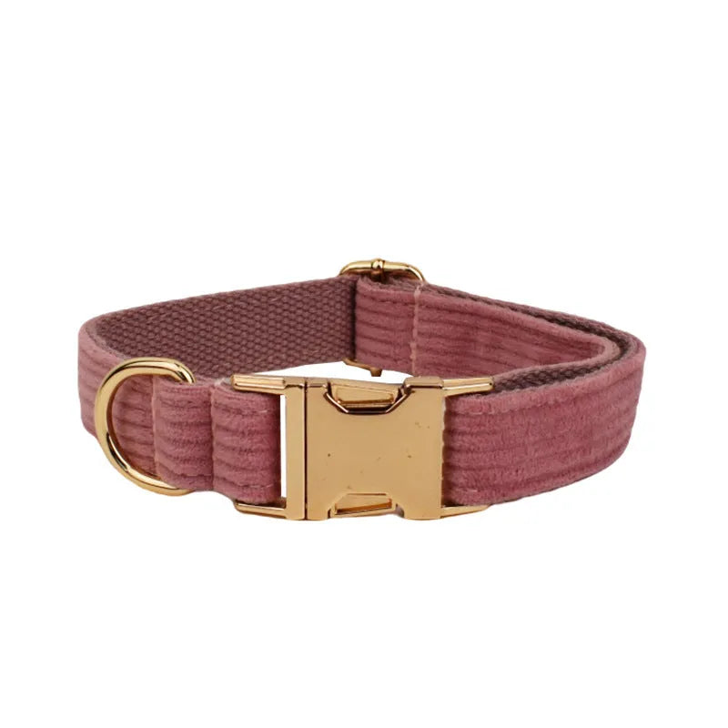 Corduroy dog collar and leash five-piece set with matching red bow, vest, and poo bag holder for medium-sized dogs