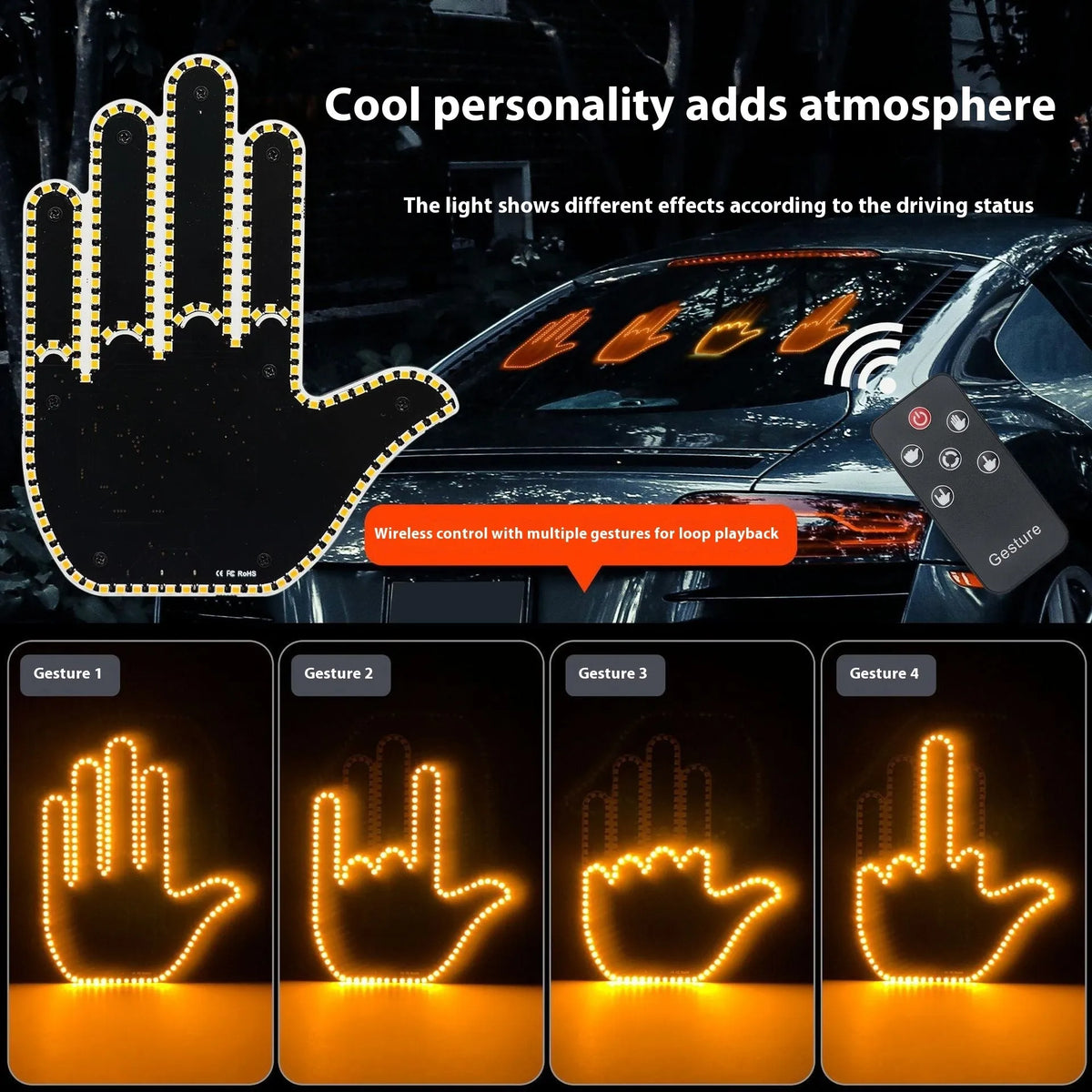 Men's gesture light car warning anti-collision light with black remote control yellow light PPS LED