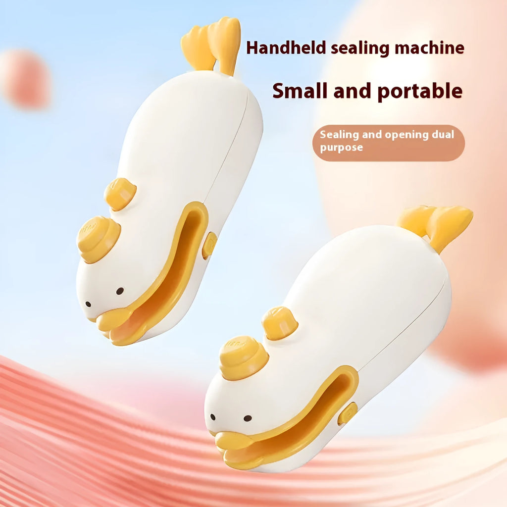 Small yellow duck-shaped rechargeable sealing machine with animal jacquard pattern