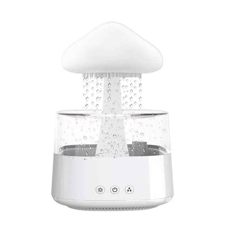 White raining cloud desk humidifier and night light with mushroom lamp design for aromatherapy