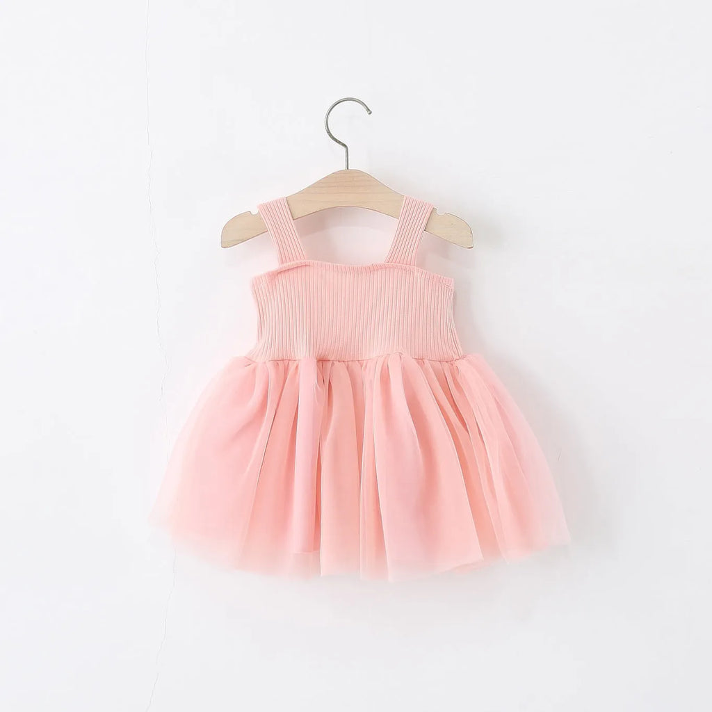 Girls sleeveless solid colour polyester sling dress in pink, sizes 80-120 for heights 75-105cm