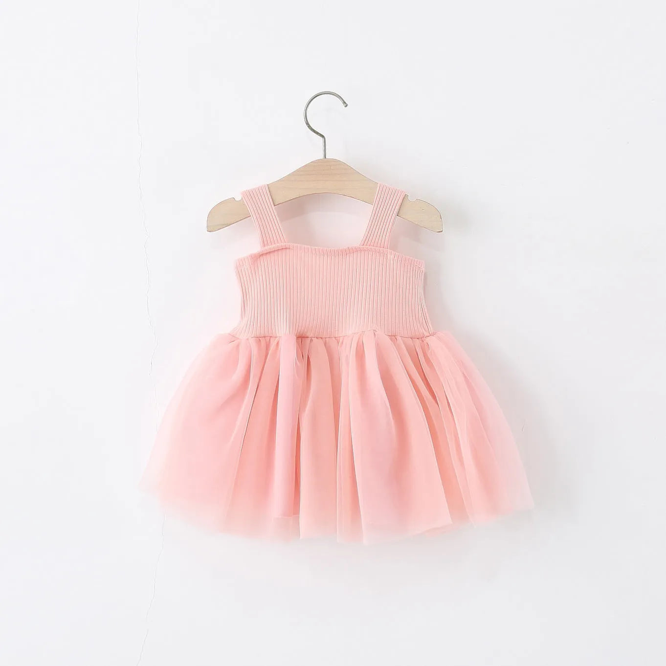 Girls sleeveless solid colour polyester sling dress in pink, sizes 80-120 for heights 75-105cm