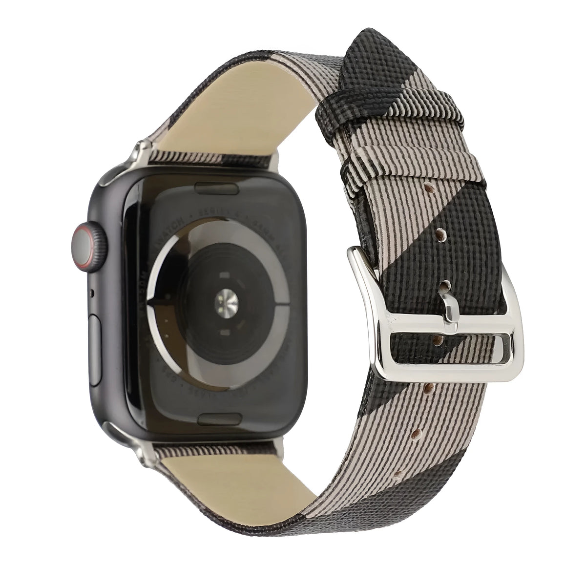 Grey plaid PU watch strap with long and short strip lengths for 38mm to 45mm watch cases