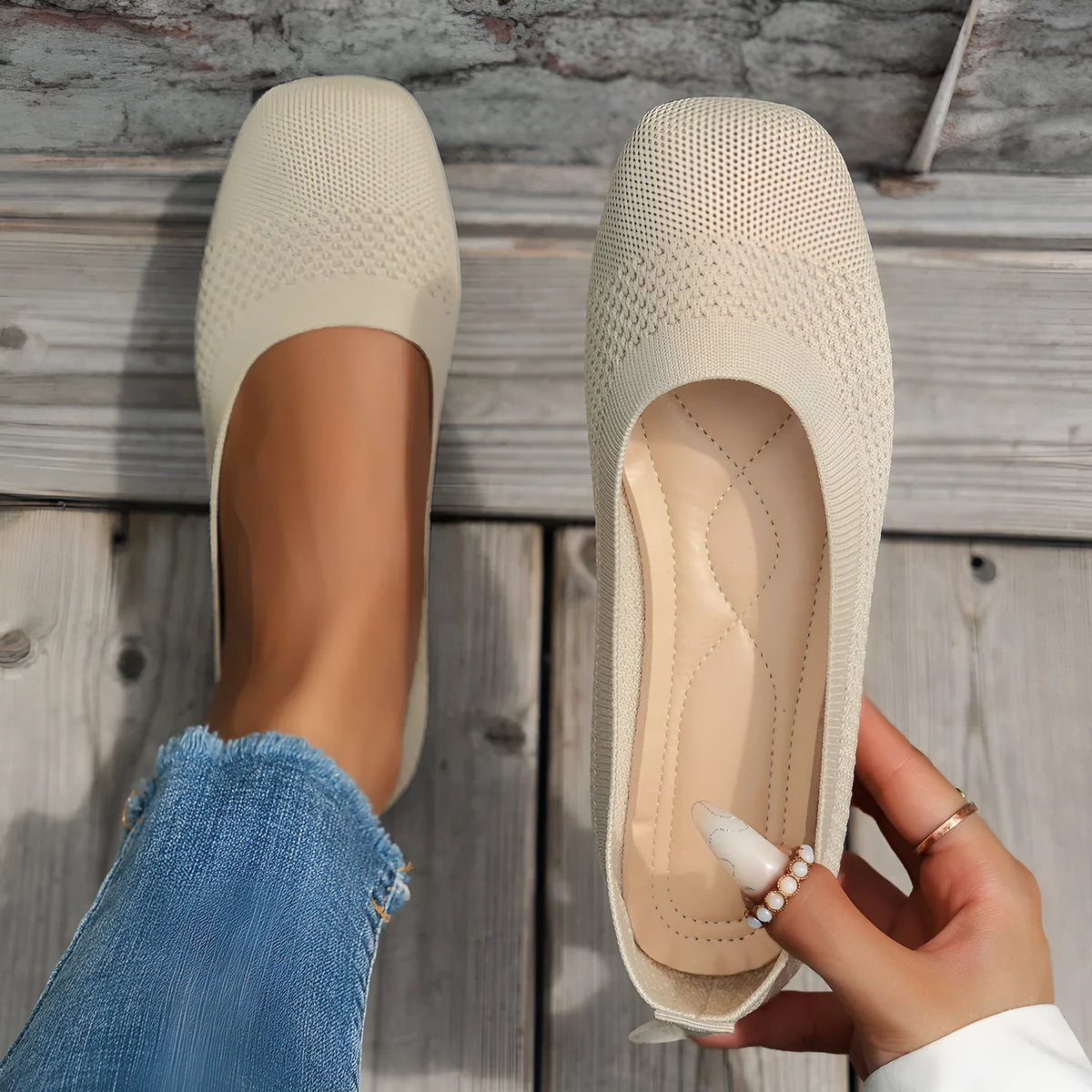 Large size women's mesh breathable flat pumps in black, beige, dark blue, or light blue, sizes 36-43