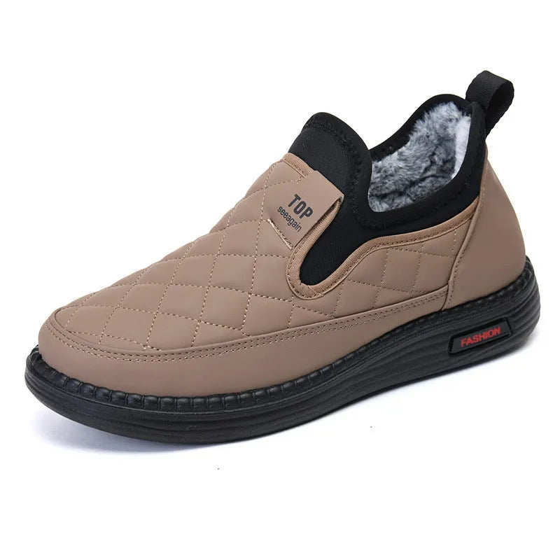 Warm waterproof casual women's shoes in black with flat heel and round toe, artificial PU upper