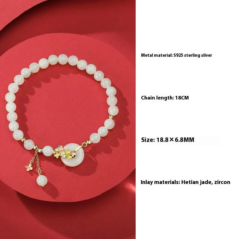 925 silver laurel safe buckle necklace with natural Hetian jade pendant and matching bracelet set