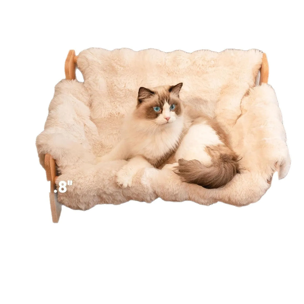 Wooden cat sofa with removable cotton cover in beige colour for small cats