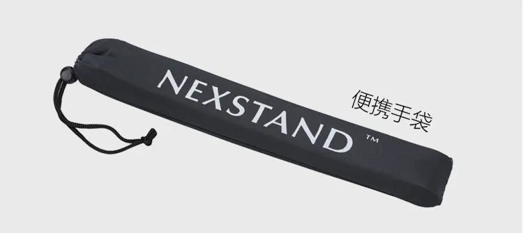 Black foldable portable laptop stand made of enhanced nylon with carrying case