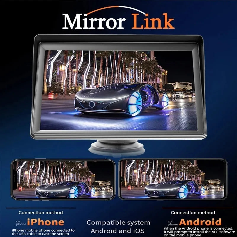 7-inch wireless CarPlay car display with HD screen mounted in vehicle dashboard