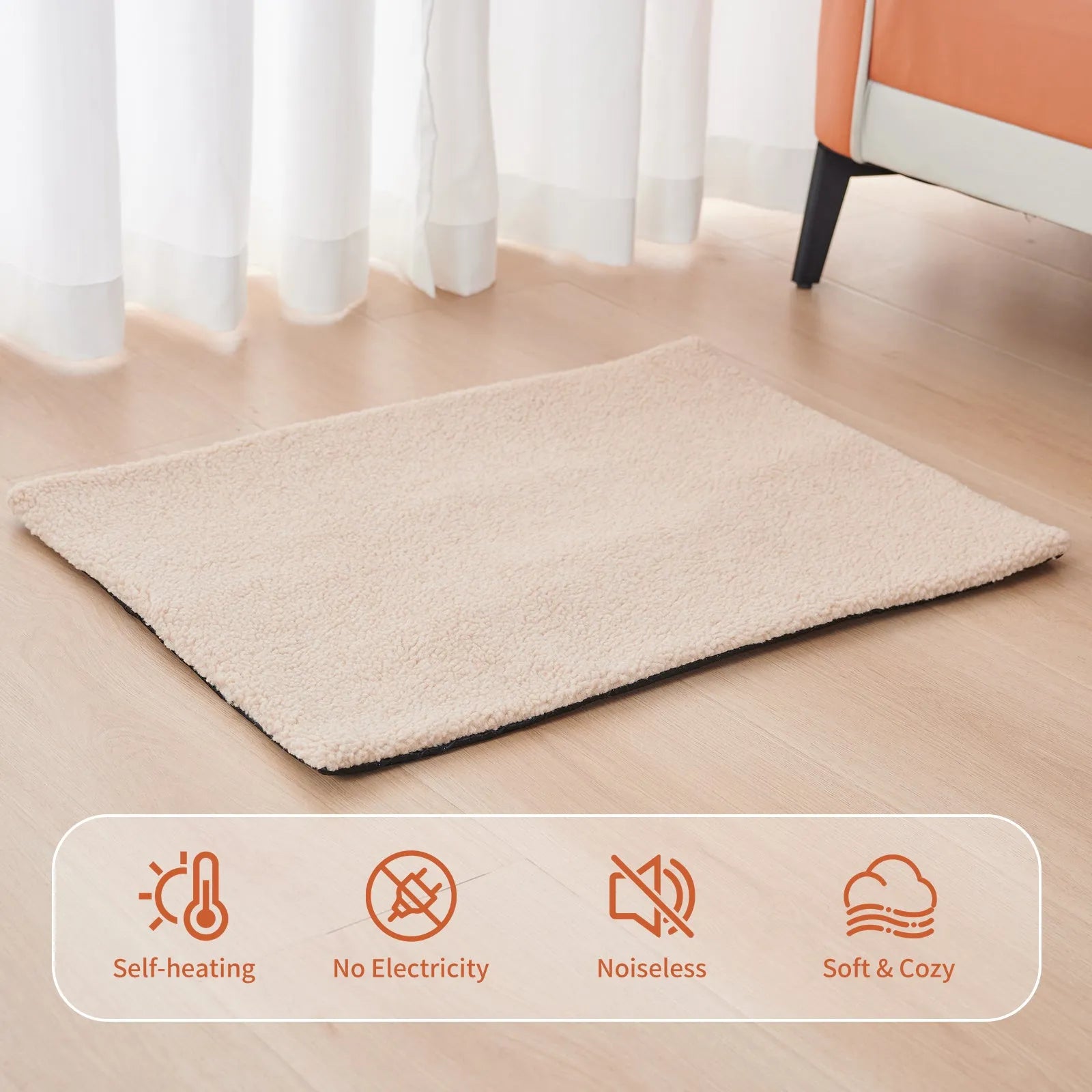 Self-heating plush pet bed pad for cats available in grey, white and yellow colours