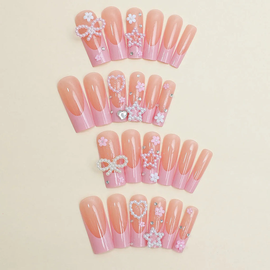 Super long 11mm water pipe French spot drill bow nail art decorative tips in XB-70-48 colour