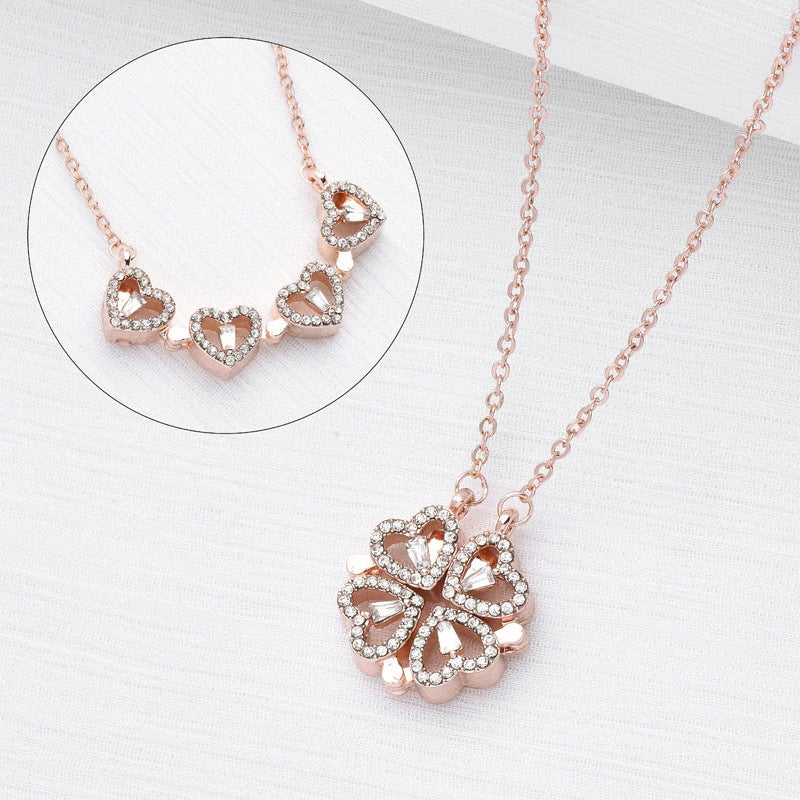 Captivating four-leaf clover necklace made of premium titanium steel with a diamond inlay design, offering a non-fading shine and timeless elegance