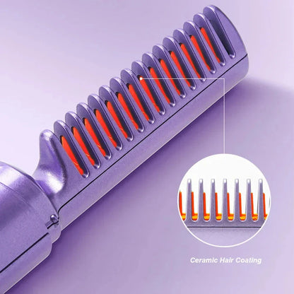 Cordless Hair Straightening and Curling Brush with 3D Teeth, Fast Heating, and Negative Ion Technology for Salon-Quality Styling Anywhere