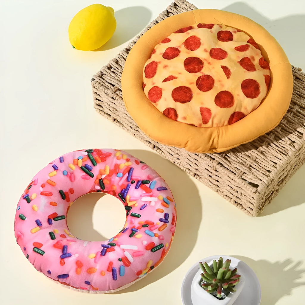 Polyester pet dog toy in Donut style from OPP bag packaging on white background
