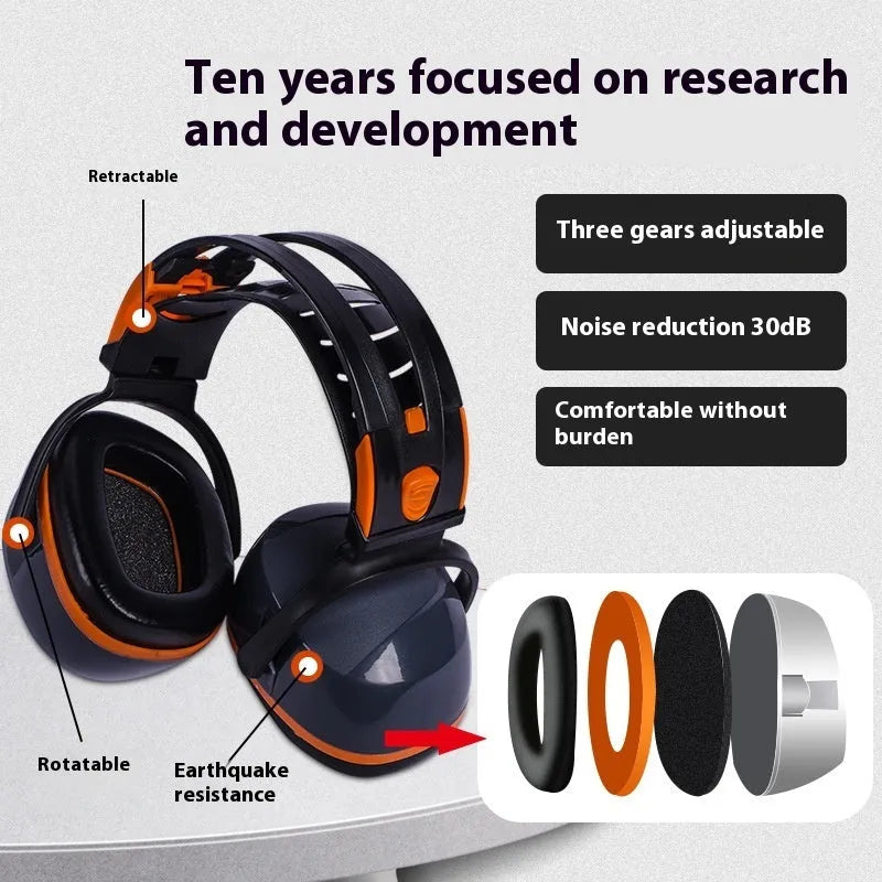 Orange grey ABS head mounted noise reduction earmuffs for hearing protection
