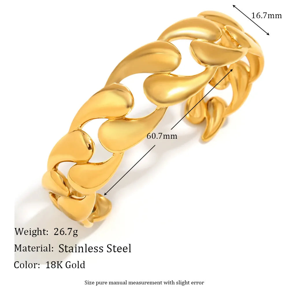 Stainless steel water drop hollow bracelet in electroplated gold finish