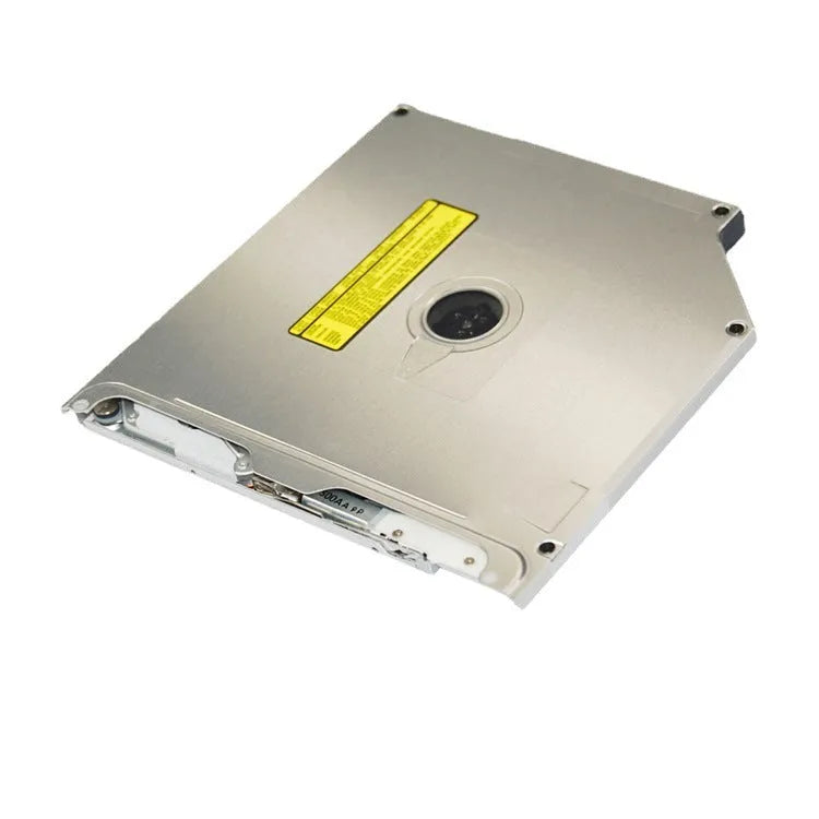 Silver internal SATA optical drive for Apple MacBook Pro 13 laptop, showing connector and compact size.