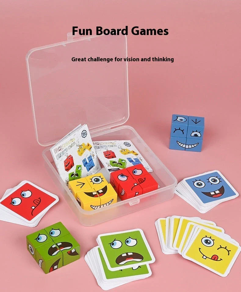 Wooden Emoji Puzzle Blocks - Educational toy for improving hand-eye coordination, logical thinking, and fine motor skills