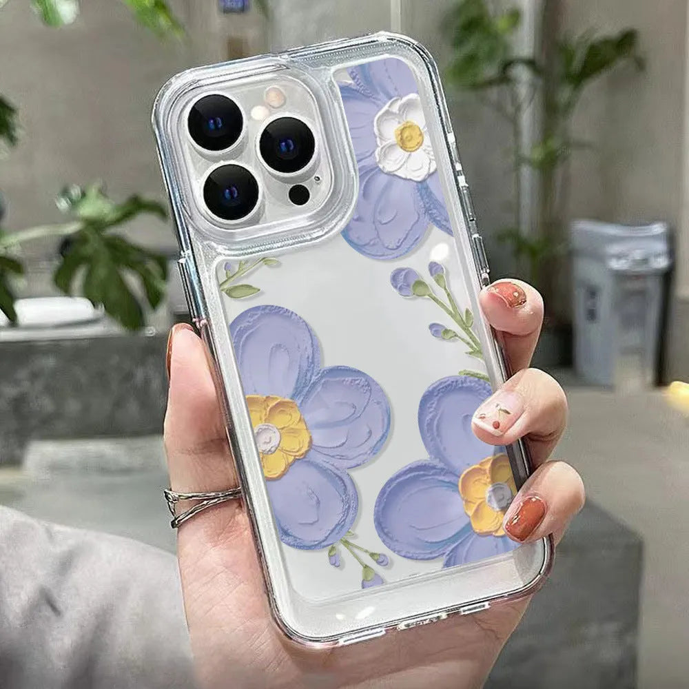 Transparent silicone phone case with carved antique tulip flower pattern for Apple iPhone