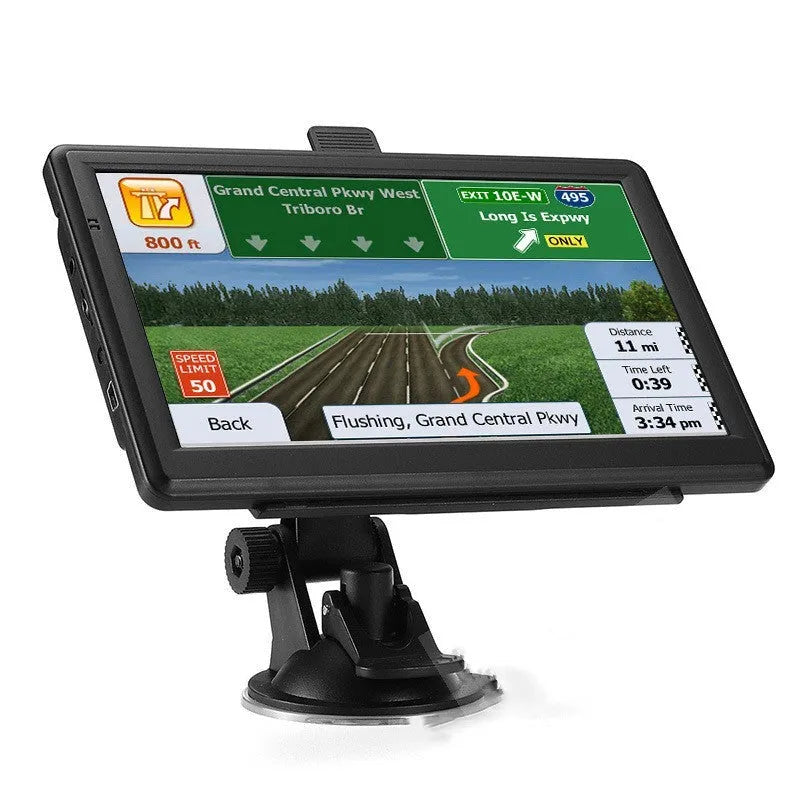 7 inch car GPS navigation device with HD touch screen displayed in vehicle mounting bracket