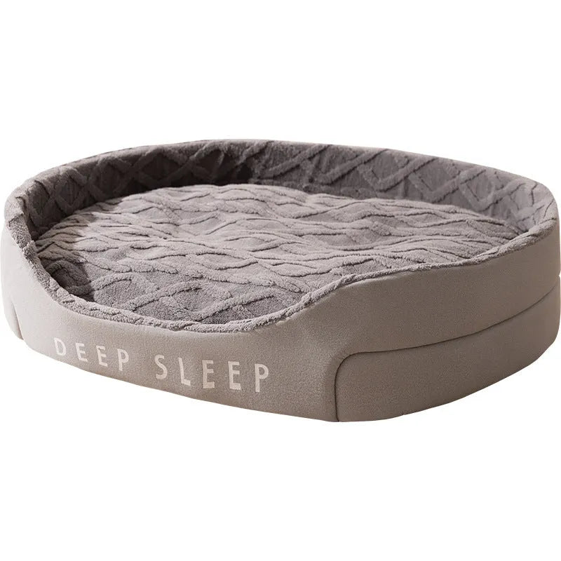 Warm thick sponge cat nest in gray velvet with removable washable cover, available in multiple sizes for small to large cats