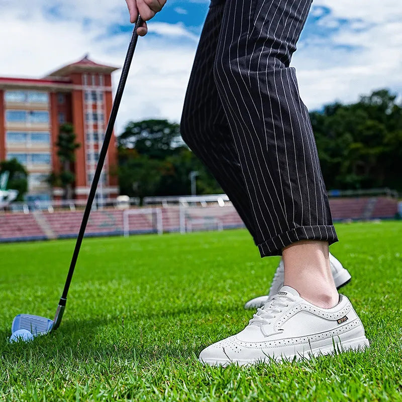 Men's genuine leather golf shoe with non-slip rubber sole in 8669 Lake Blue colour