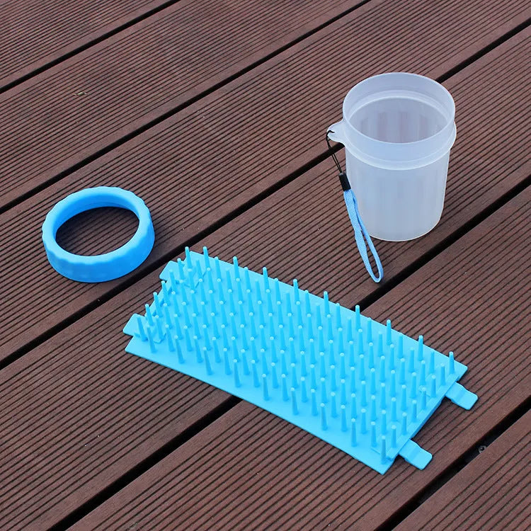 Silicone dog foot wash barrel with scrubber in blue, pink or green colours