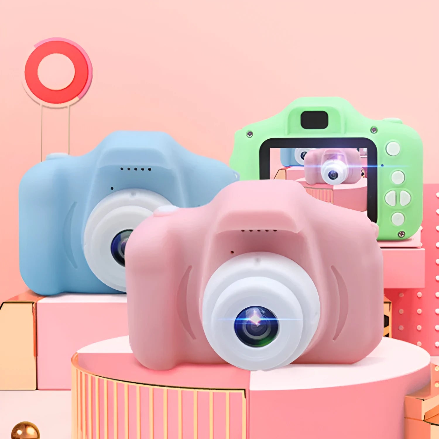 X2 HD mini digital camera for kids in silicone case with coloured buttons and 2-inch screen.