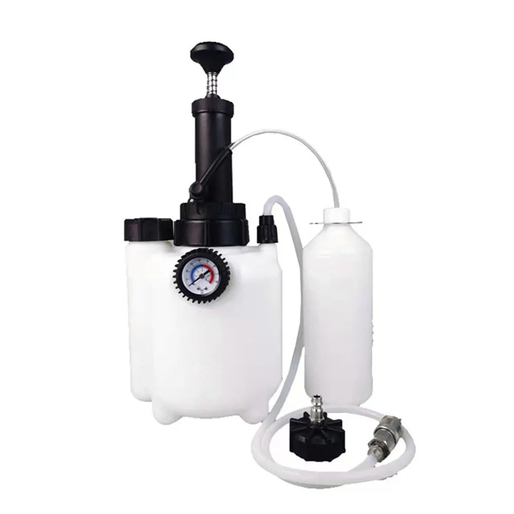White 3-litre automobile brake oil tank replacement tool with copper and iron fittings