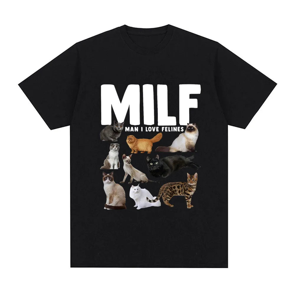 Geometric pattern cat lovers graphic printed on a short sleeve cotton t-shirt.