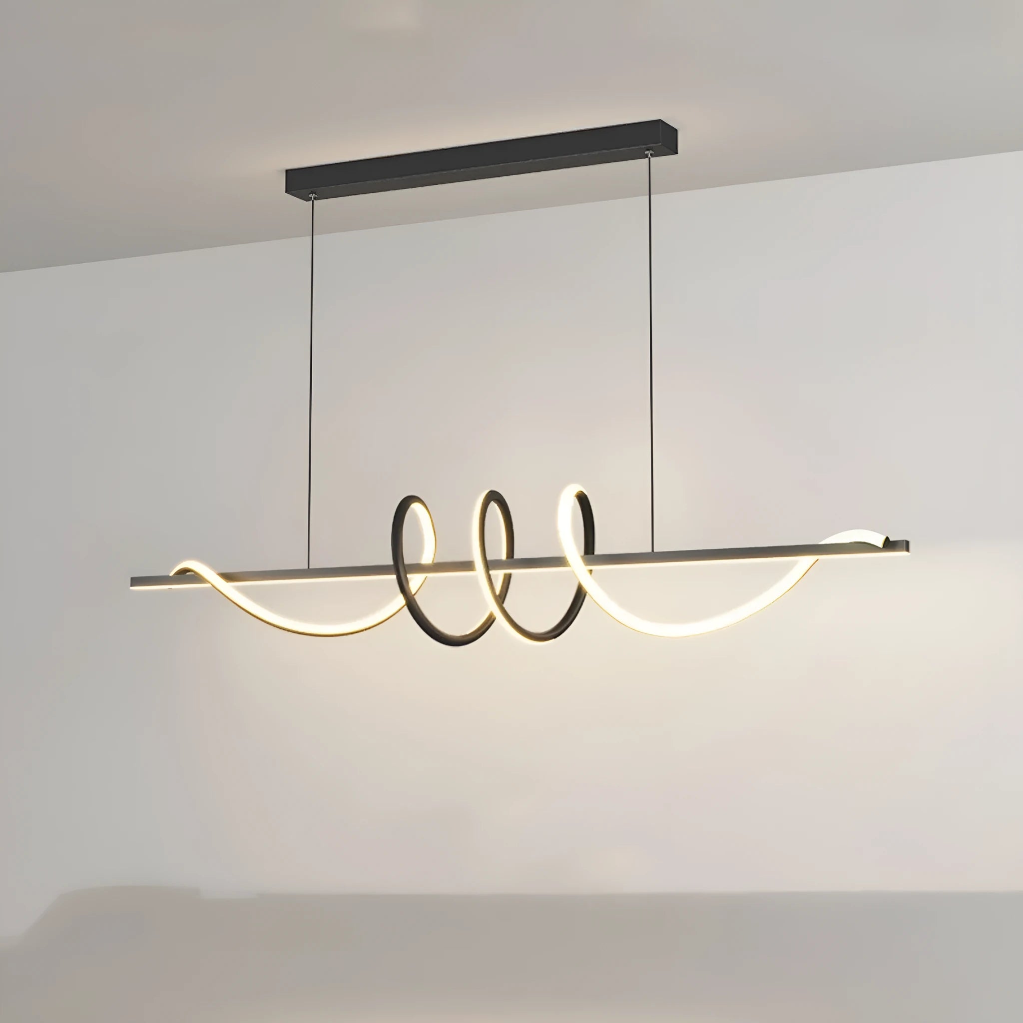 Three ring minimalist LED long bar pendant light in black finish with iron construction and 1000mm length