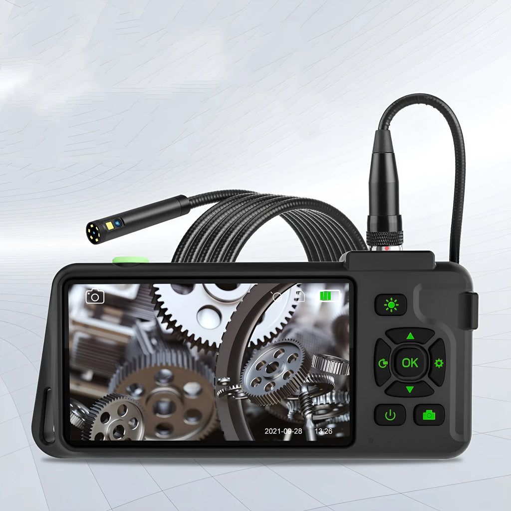 Handheld industrial endoscope with 4.5-inch colour screen and 5.5mm camera probe for automotive inspection