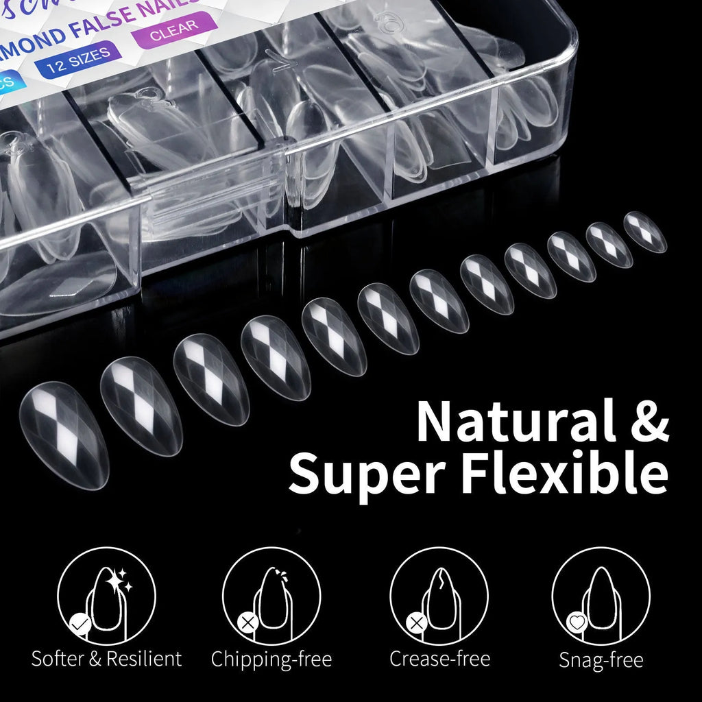 Set of 3D diamond texture long artificial nail tips in various colours from Diamond Nail collections.