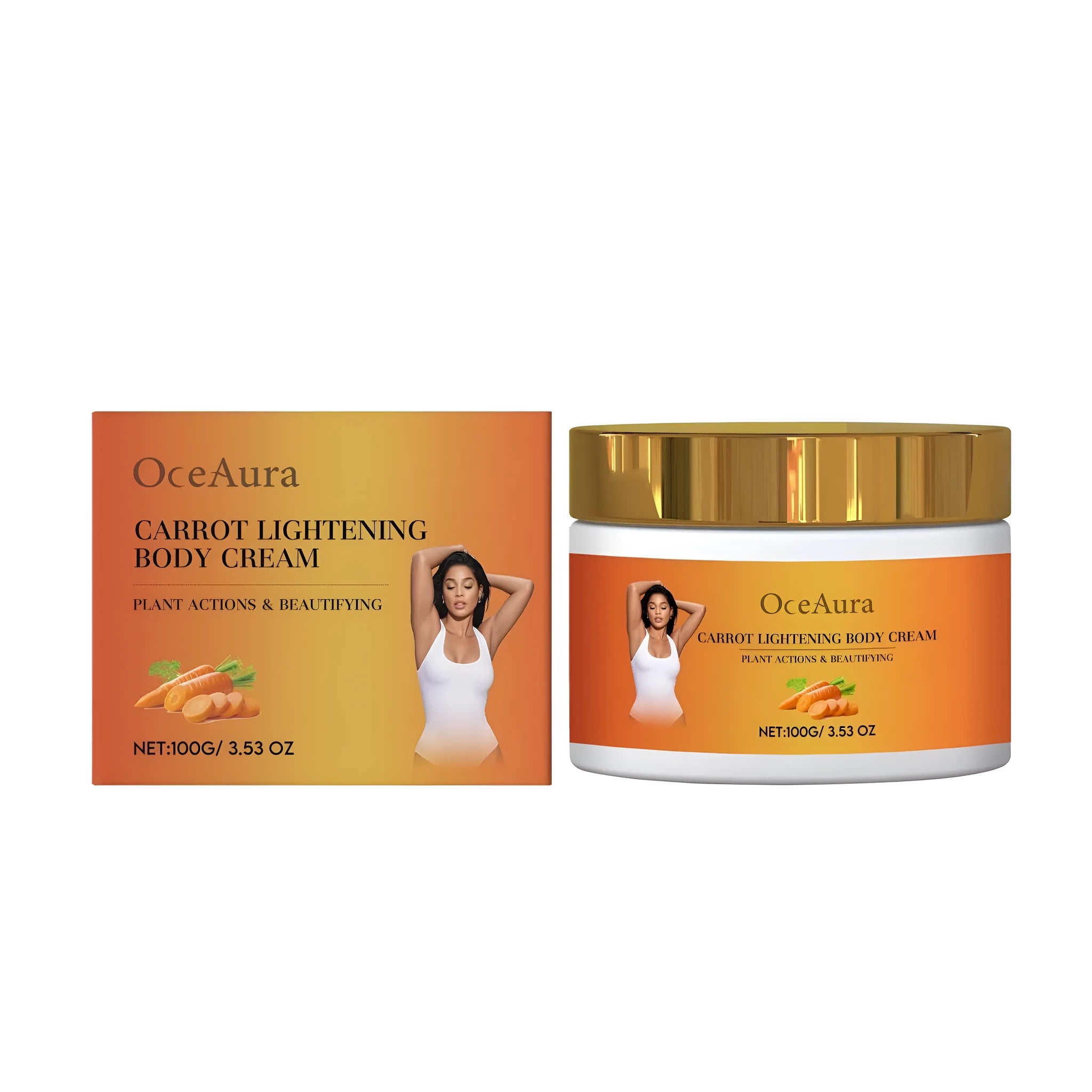 Jar of carrot lightening body cream with brightening ingredients, 100g