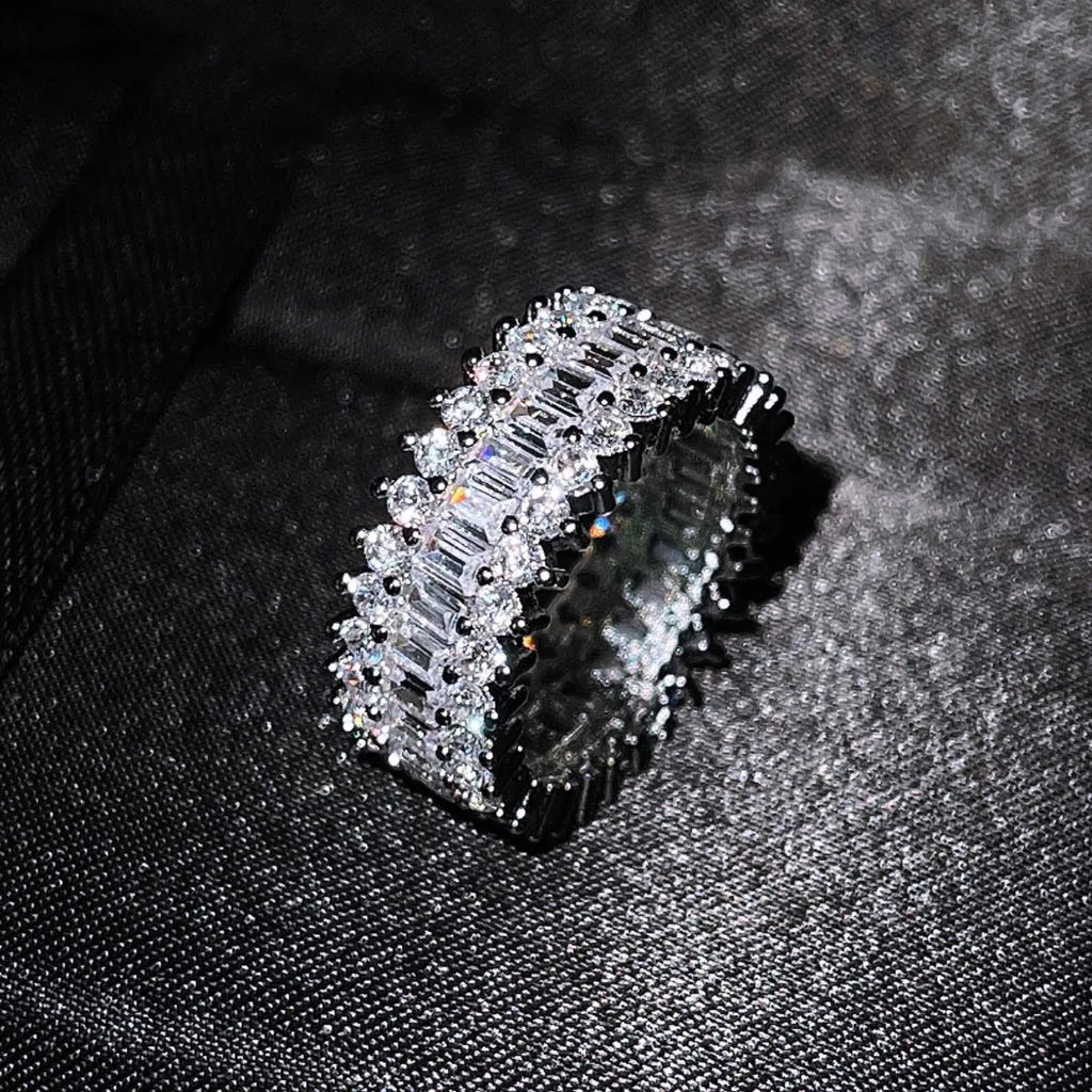 Copper geometric ring with zircon inlay in rose gold finish, unisex size 7
