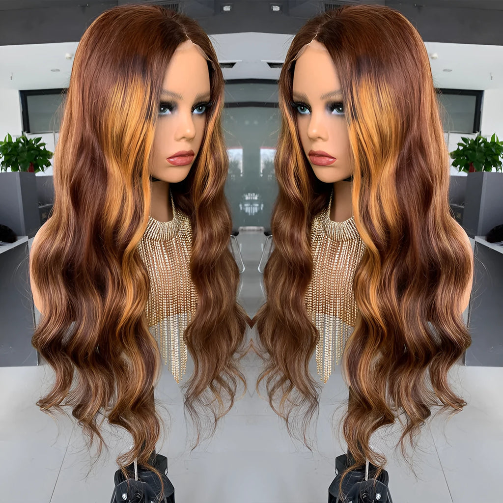 4x4 closure big wave bob wig in brown real hair, hand-woven, 20 inch medium and long length