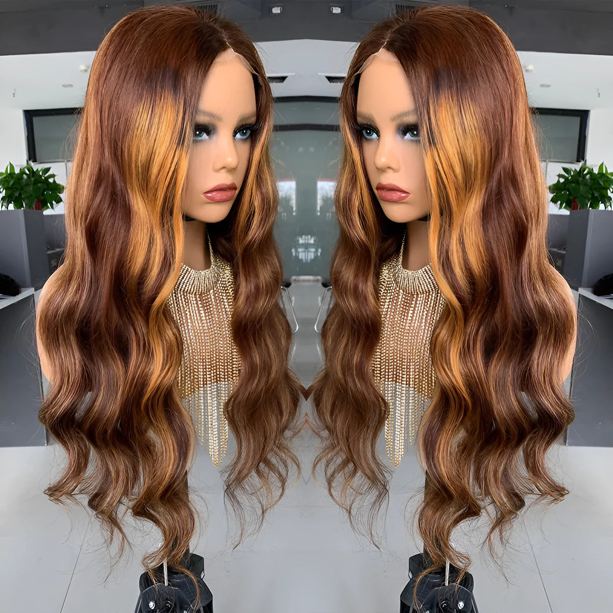 4x4 closure big wave bob wig in brown real hair, hand-woven, 20 inch medium and long length
