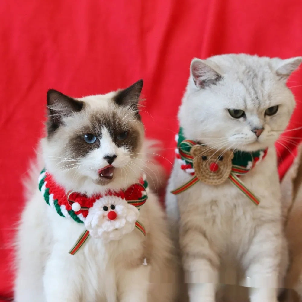Christmas knitted wool pet scarf with festive patterns in sizes XS S M L for dogs and cats