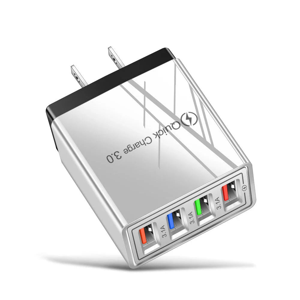 4-port USB wall charger with Quick Charge 3.0 technology for fast charging of smartphones and tablets