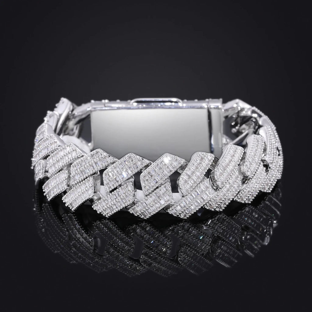 Men's zircon rhombic Cuban chain bracelet, copper with gold electroplated finish on white background