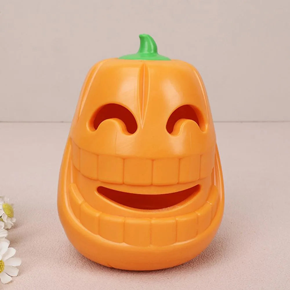 Yellow pumpkin-shaped TPR dog chew toy for aggressive chewers measuring 8.6 x 11.5 cm