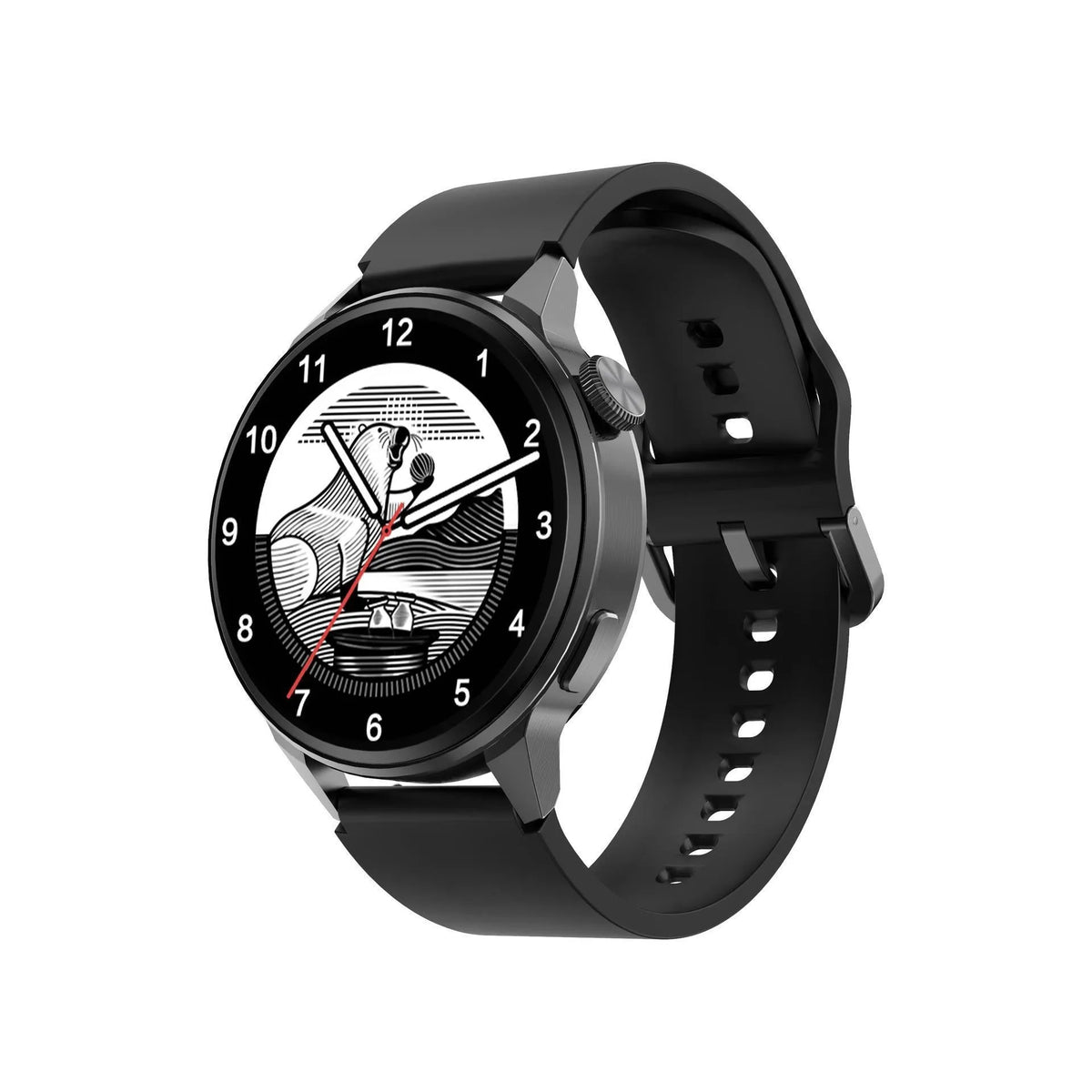 Smartwatch with 1.36in HD colour screen, Bluetooth calling, wireless charging, IP68 waterproof, 44x11mm case, 20mm strap, Black Gold Silver